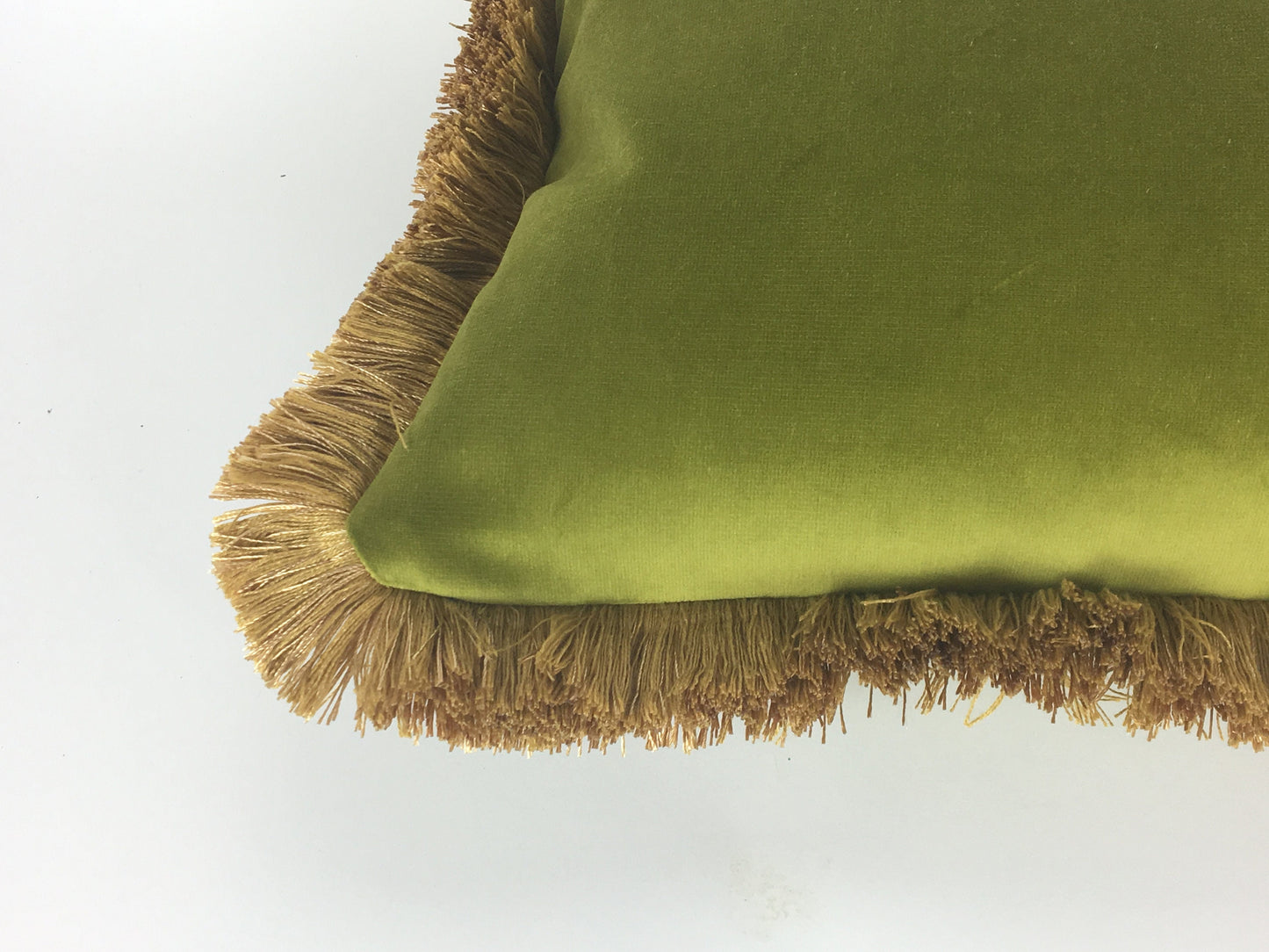 Velvet Throw Pillow Cover, Green Velvet Cushion, Olive Green with Gold Fringe