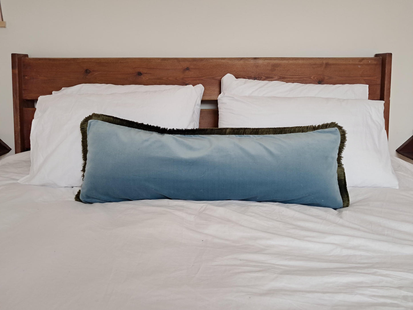 Long Lumbar Velvet Pillow - Blue Velvet Lumbar Cushion - Extra Long Pillow