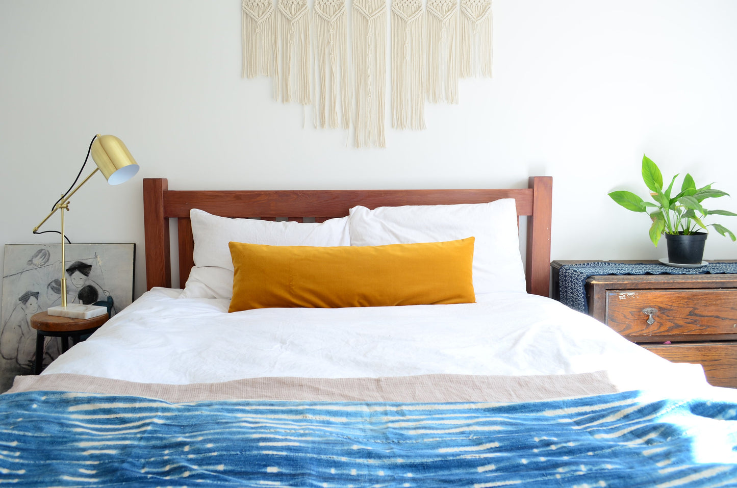 Long Lumbar Pillow - Mustard Velvet Cushion | Soft Decorative Throw Pillow