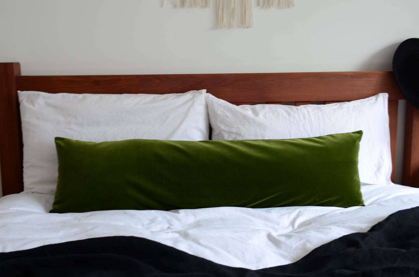 Moss Green Pillow – Velvet Pillow Cover | Long Lumbar Cushion, Soft & Stylish