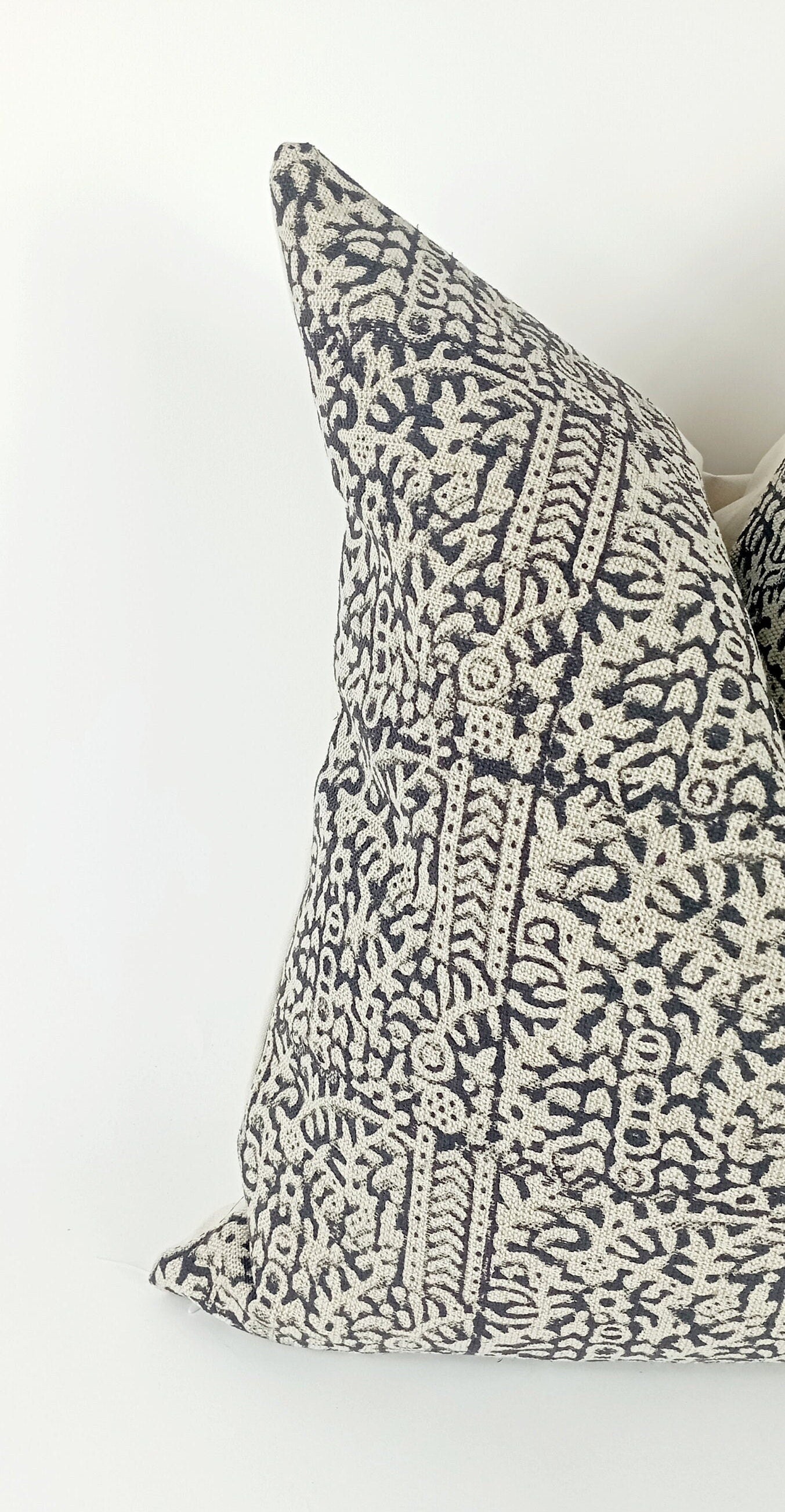 Block Print Pillow – Black Block Printed Cushion With Linen Fabric & Cotton Backing