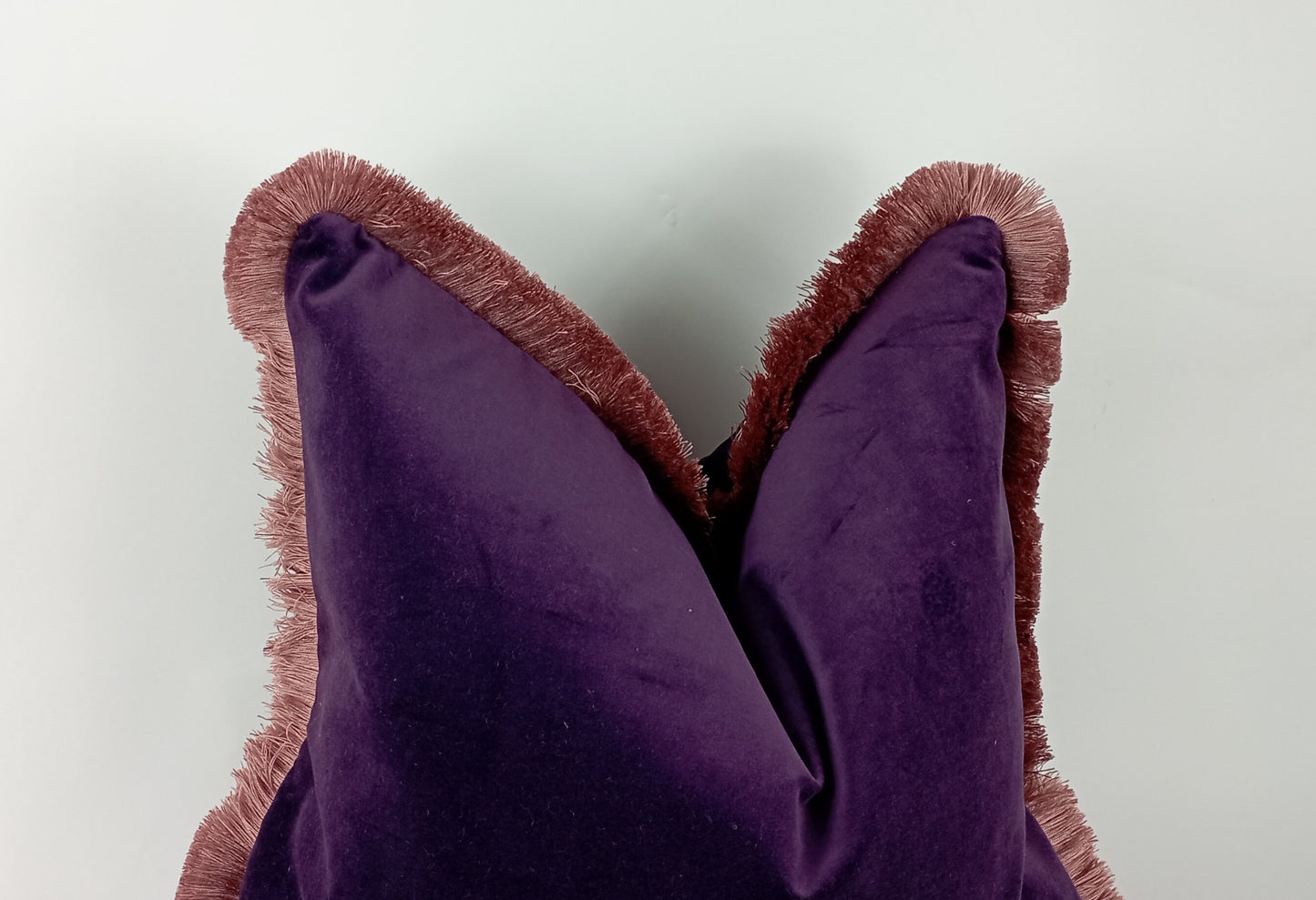 Purple Velvet Pillow - Plum Velvet Cushion With Pink Fringe