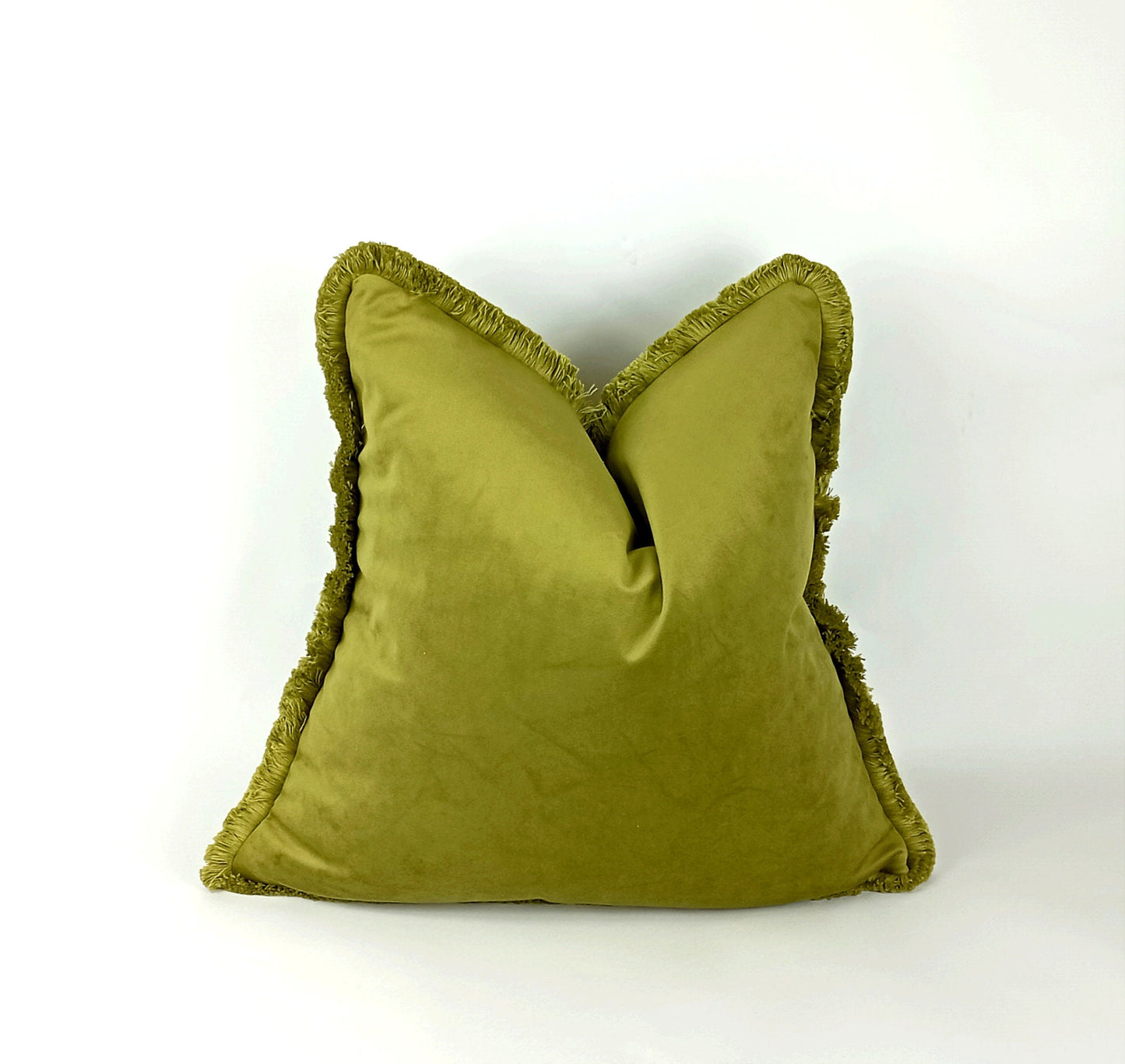 Green Velvet Fringe Cushion – Chartreuse Velvet Pillow