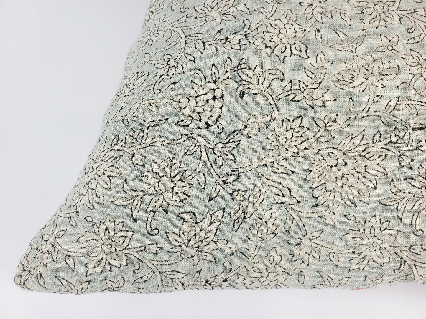 Blue Block Print Pillow – Hand Printed Floral Linen Throw Cushion Cover