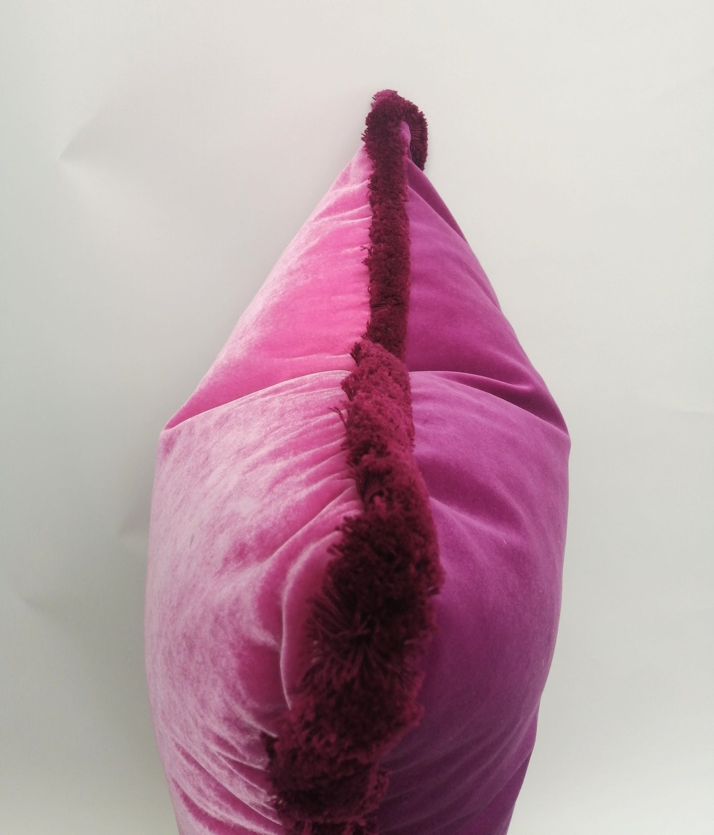 Orchid Pink Velvet Pillow - Luxury Fringe Trim Cotton Velvet Cushion Cover