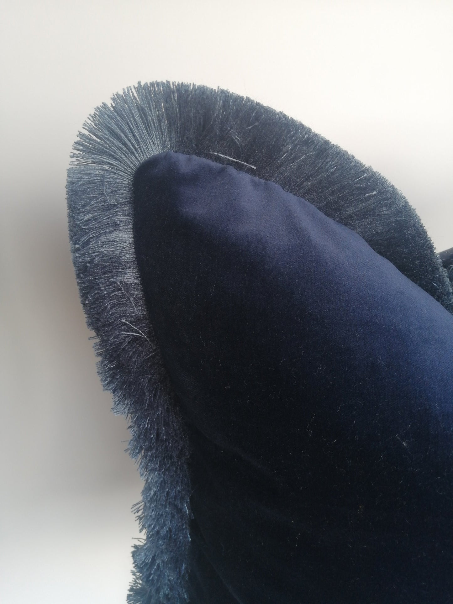 Navy Blue Velvet Throw Pillow - Navy Velvet Fringe Cushion - Midnight Blue Velvet