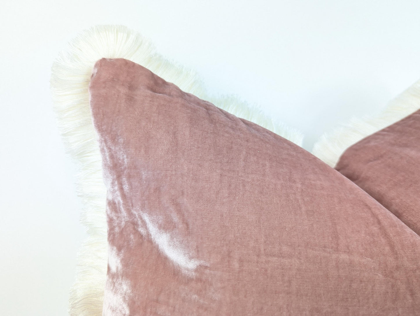 Dusty Rose Silk Velvet Pillow Cover, Fringe Cushion, Luxury Throw Pillow