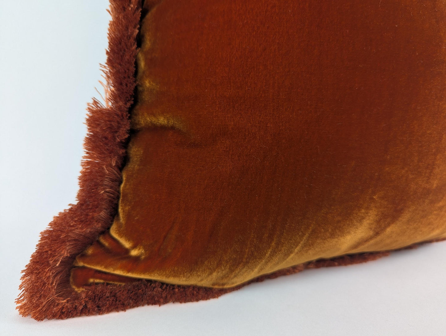 Rusty Silk Velvet Pillow Covers - Orange Fringe Cushion - Living Room Decor