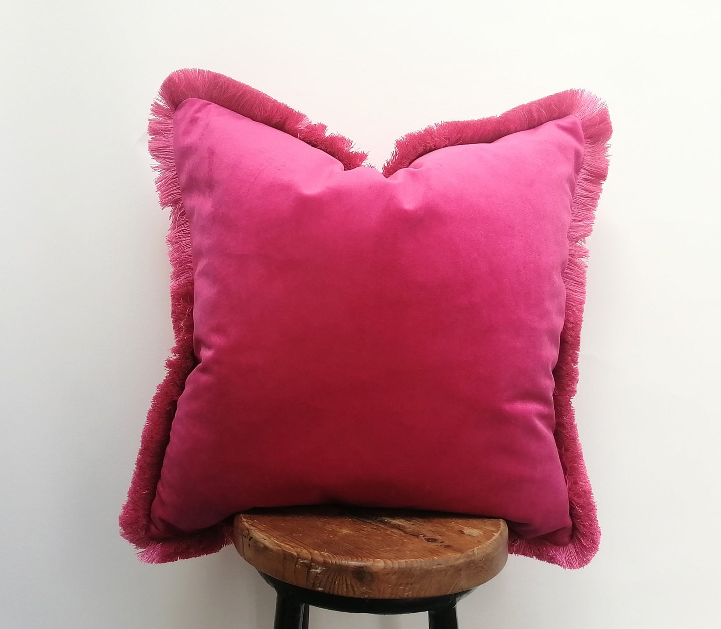Hot Pink Silk Velvet Fringe Pillow Cover – Luxurious Throw Cushion