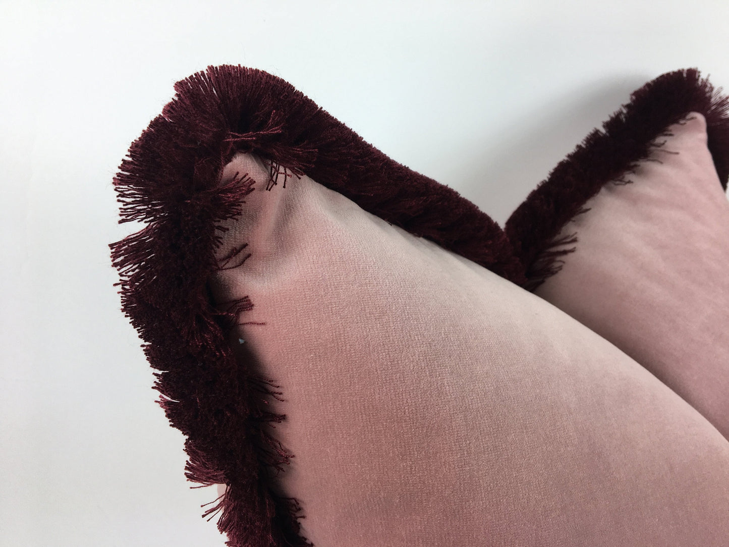 Dusty Pink Velvet Throw Pillow - Pink Velvet Fringe Cushion