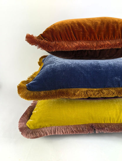 Custom Silk Velvet Fringe Pillow Covers, Jewel Tone Throw Cushions