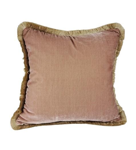 Velvet Pillow, Silk Velvet Cushion, Dusty Rose with Beige Fringe Trim