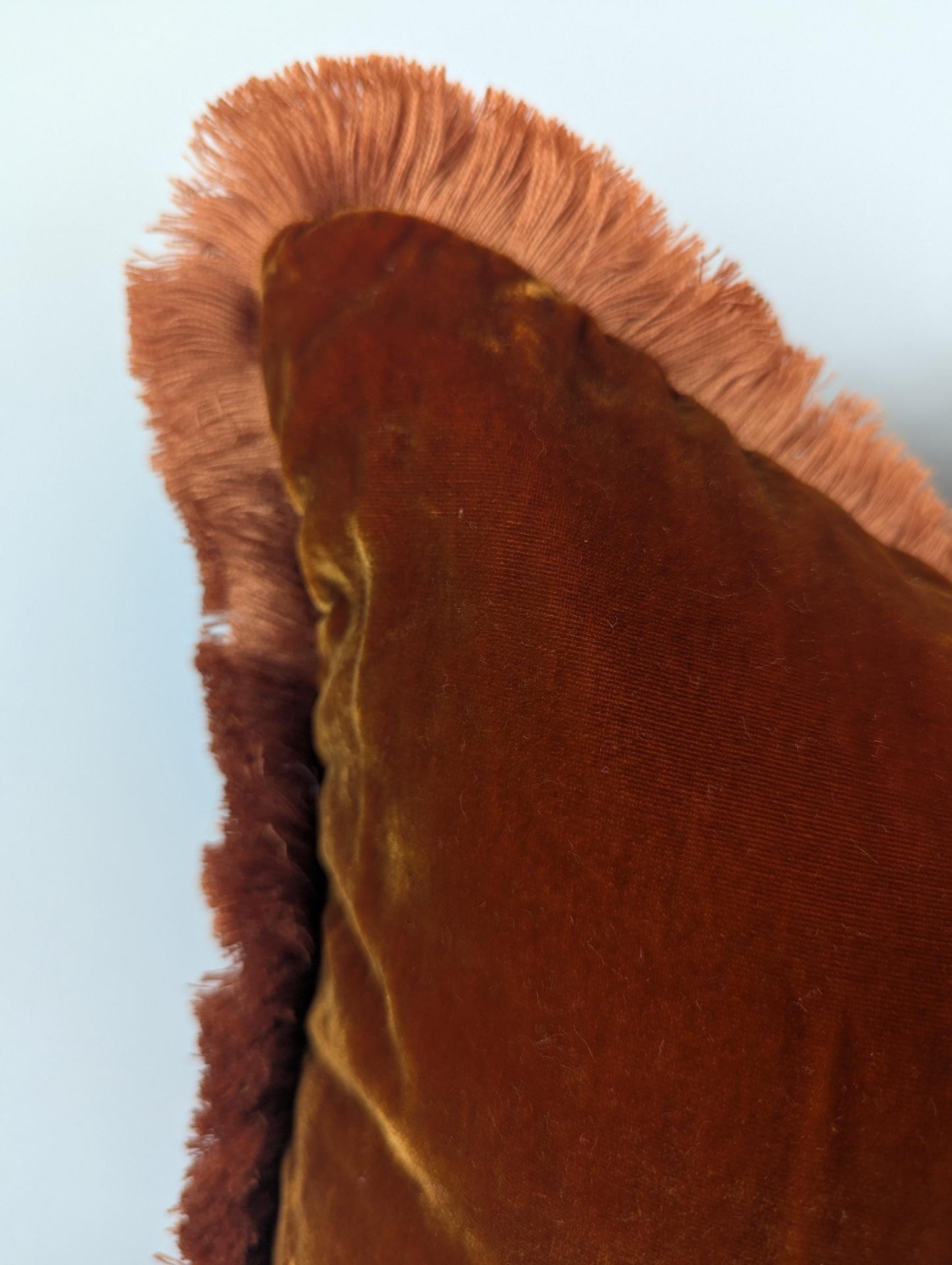 Rusty Silk Velvet Pillow Covers - Orange Fringe Cushion - Living Room Decor