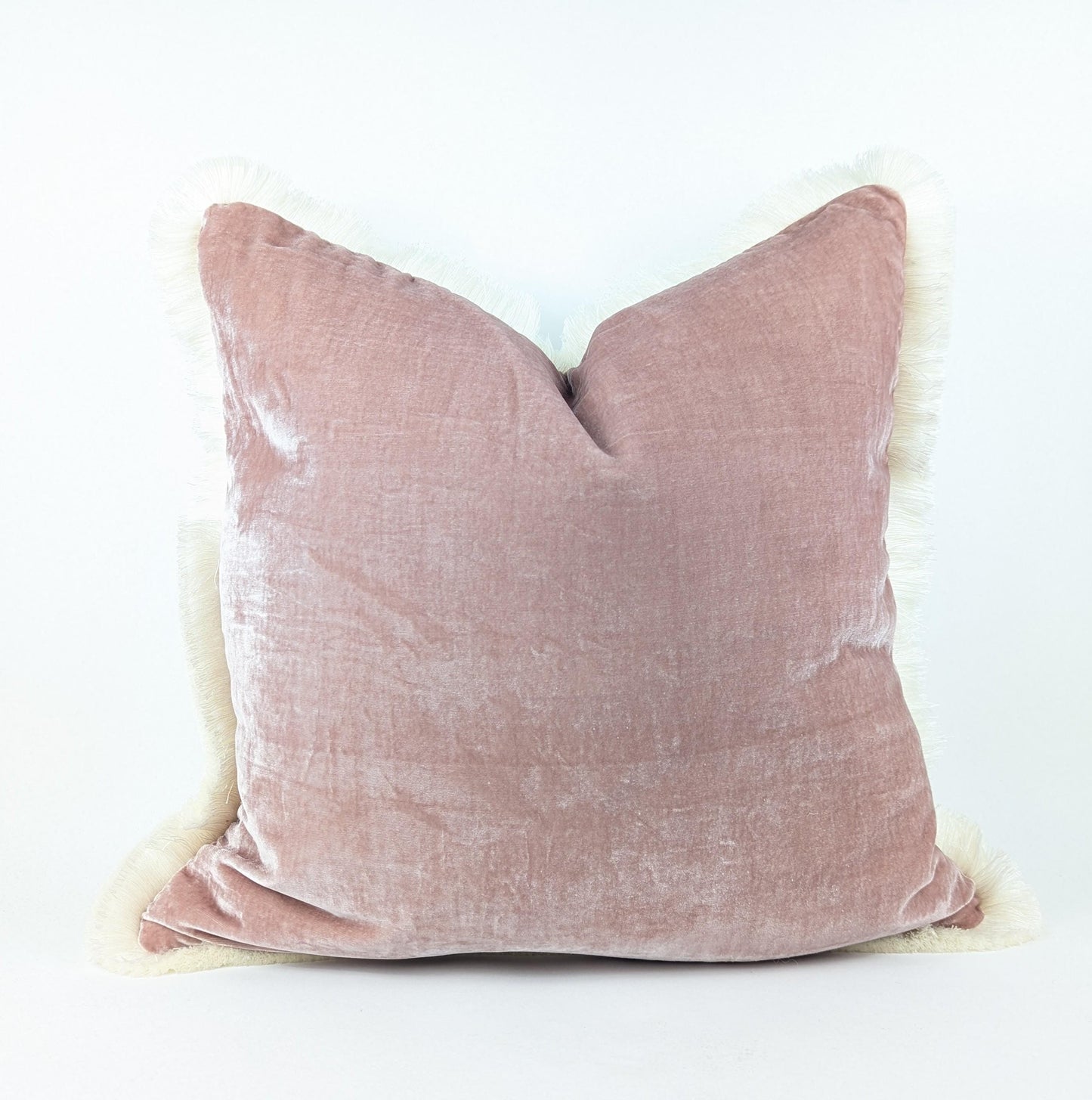 Dusty Rose Silk Velvet Pillow Cover, Fringe Cushion, Luxury Throw Pillow
