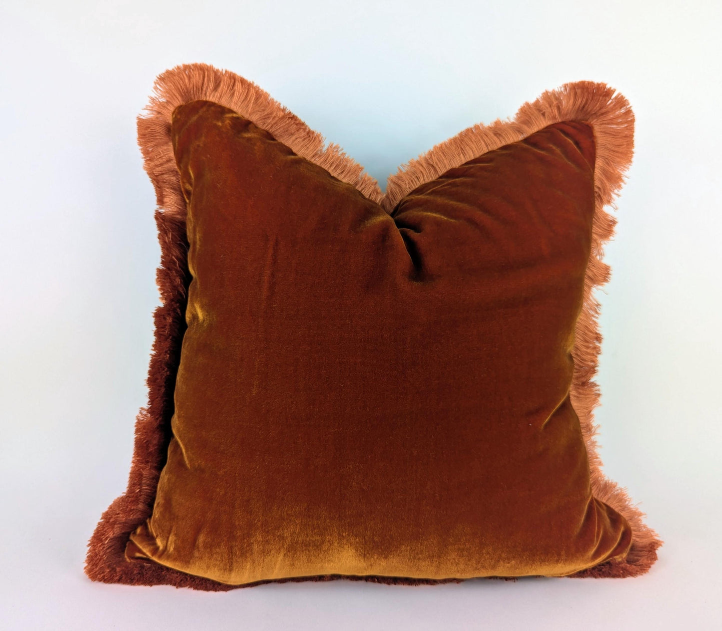 Rusty Silk Velvet Pillow Covers - Orange Fringe Cushion - Living Room Decor