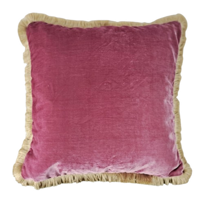 Pink Velvet Pillow - Pink Velvet Cushion With Fringe - Luxury Pillow