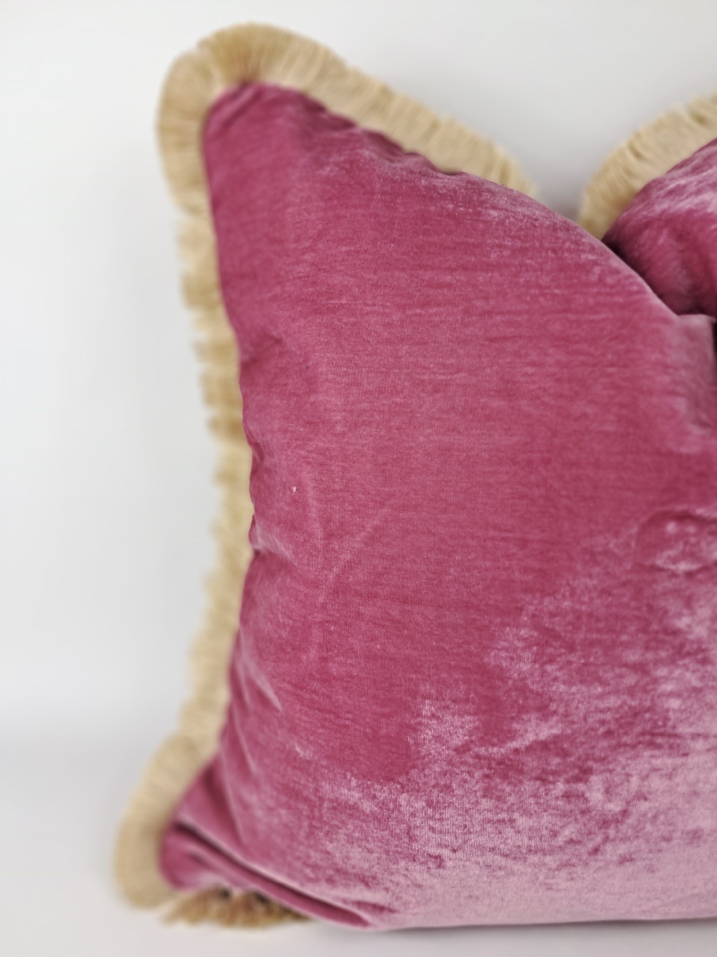 Pink Velvet Pillow - Pink Velvet Cushion With Fringe - Luxury Pillow