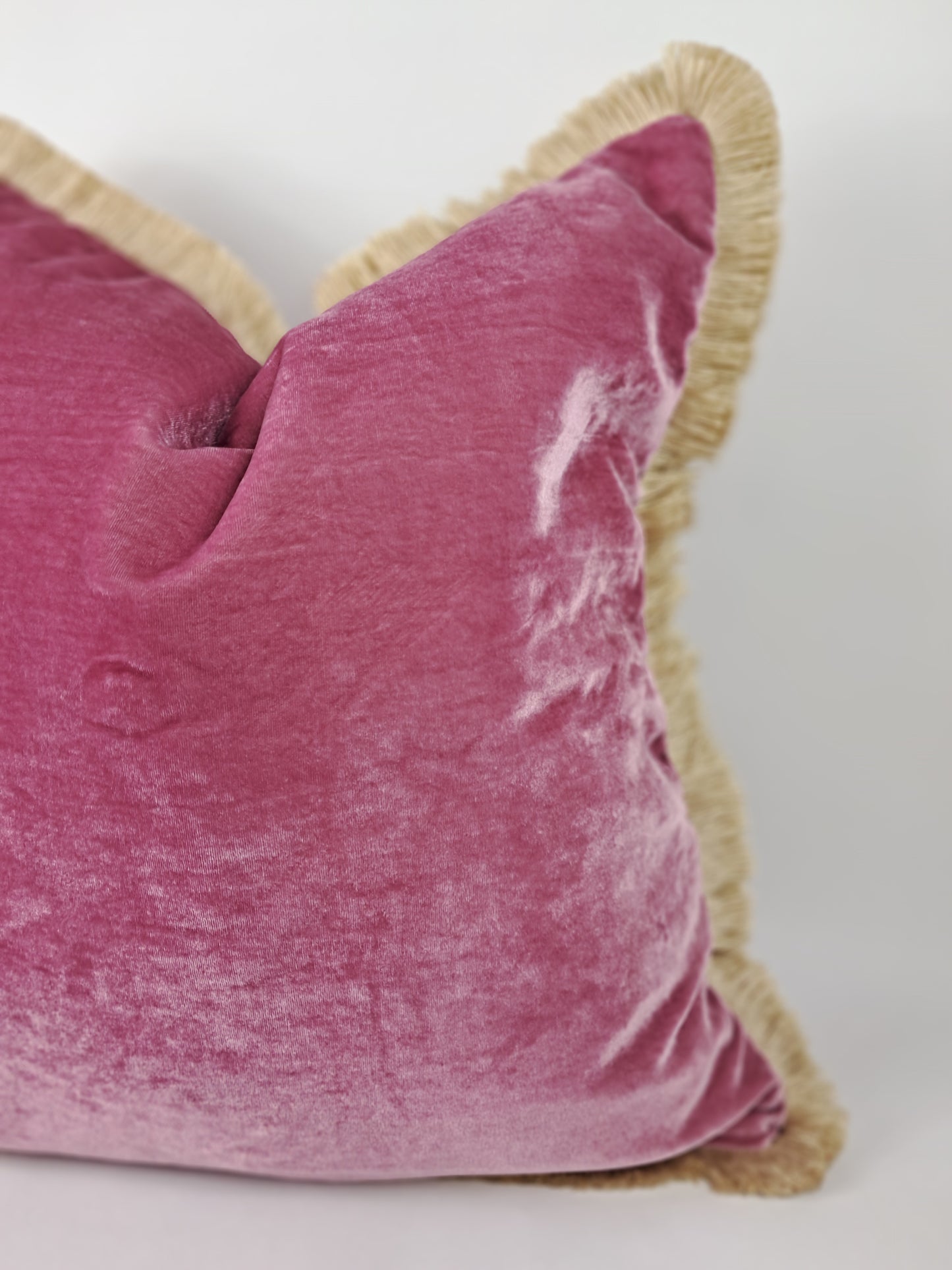 Pink Velvet Pillow - Pink Velvet Cushion With Fringe - Luxury Pillow