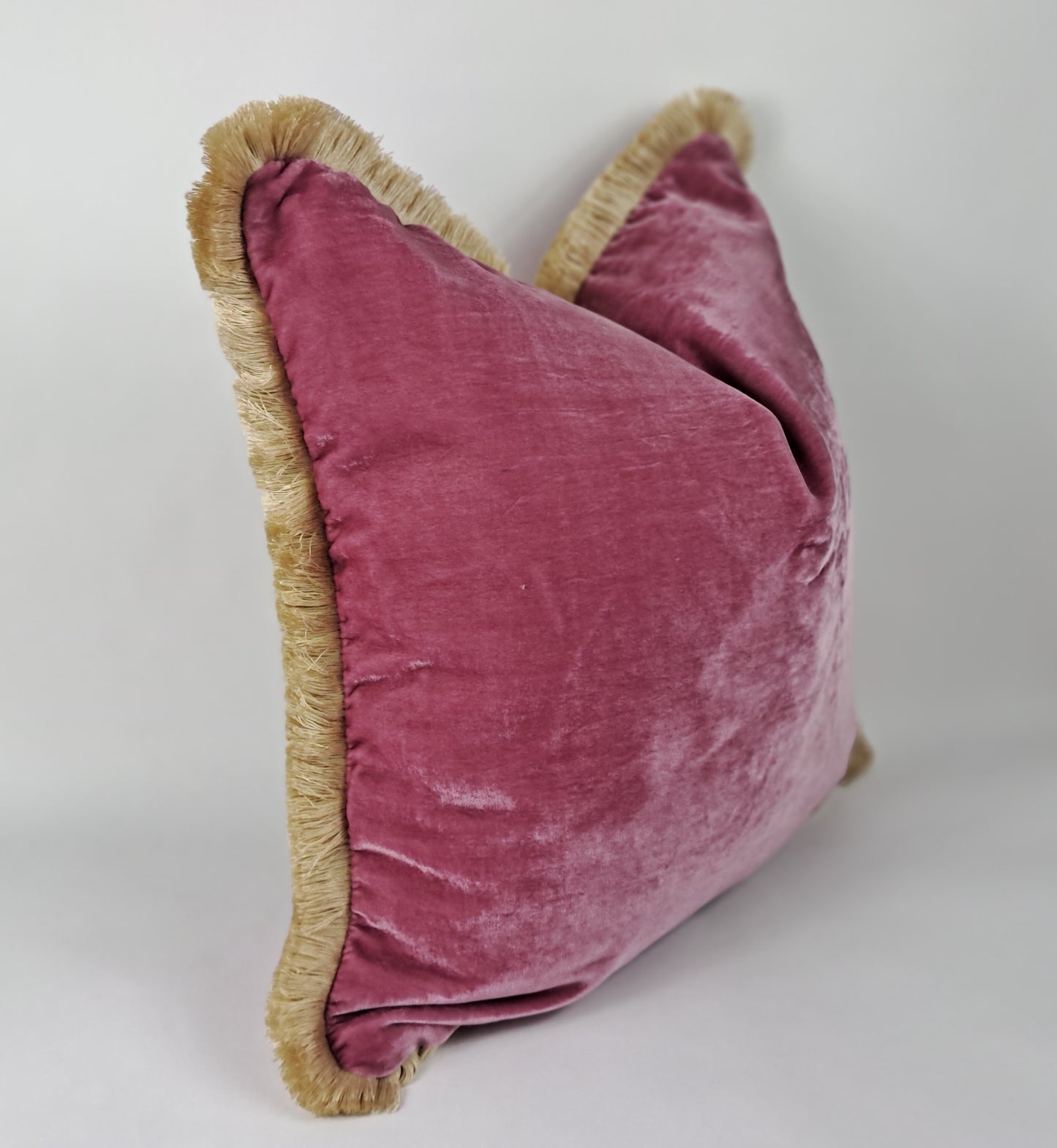 Pink Velvet Pillow - Pink Velvet Cushion With Fringe - Luxury Pillow