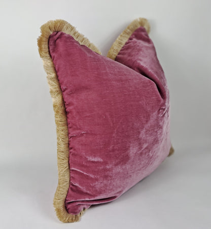 Pink Velvet Pillow - Pink Velvet Cushion With Fringe - Luxury Pillow