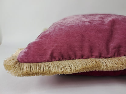 Pink Velvet Pillow - Pink Velvet Cushion With Fringe - Luxury Pillow