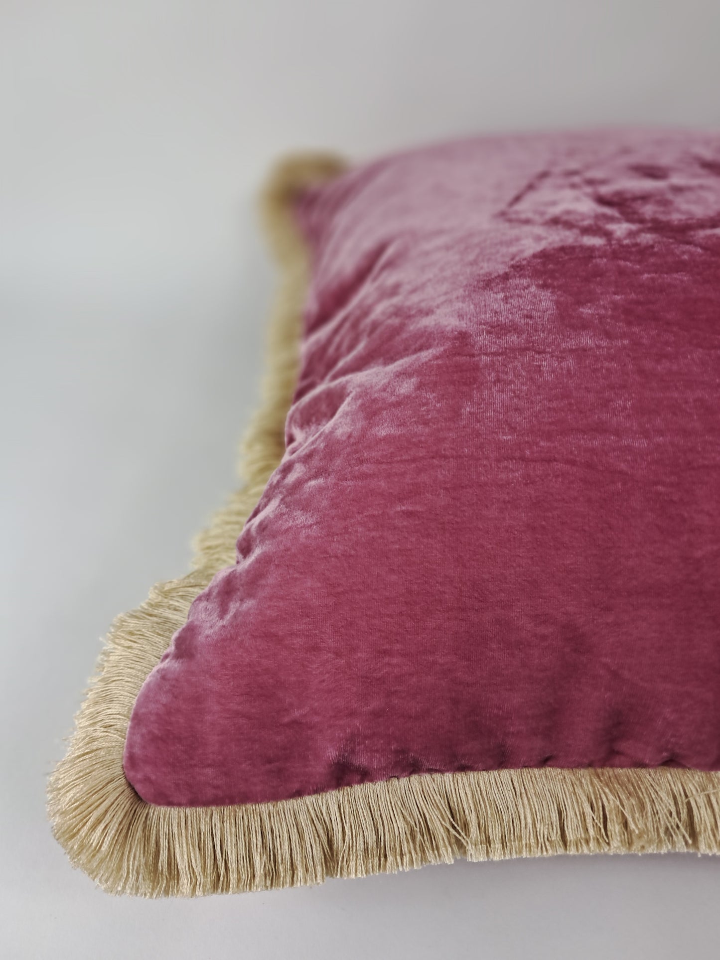 Pink Velvet Pillow - Pink Velvet Cushion With Fringe - Luxury Pillow