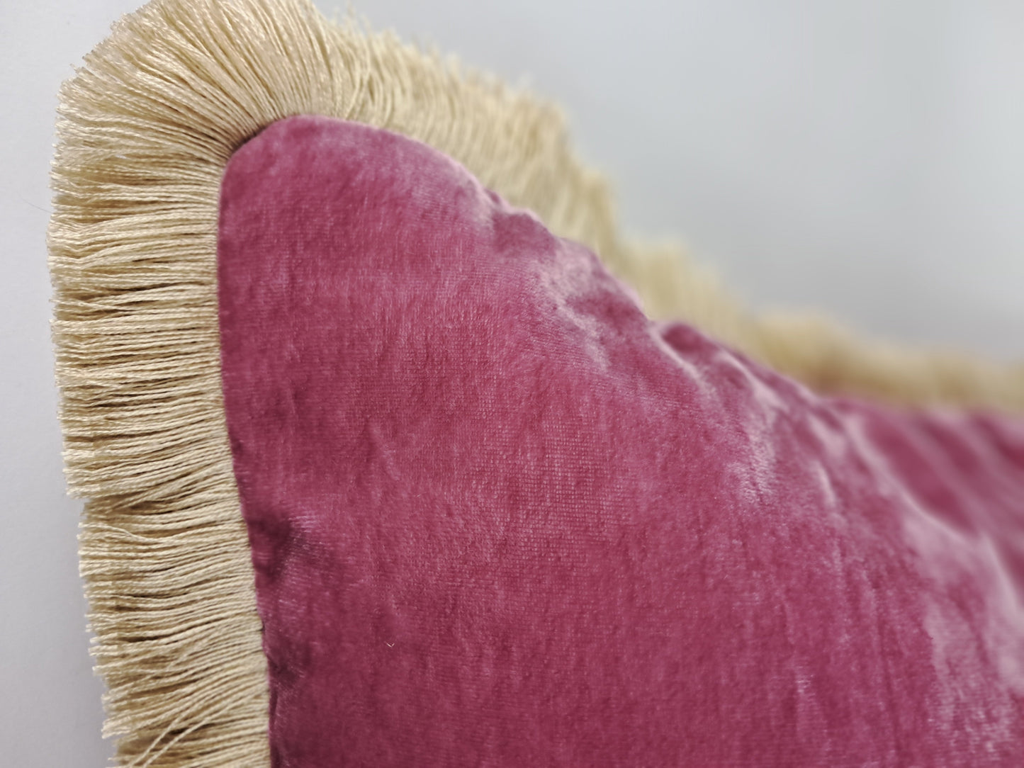 Pink Velvet Pillow - Pink Velvet Cushion With Fringe - Luxury Pillow
