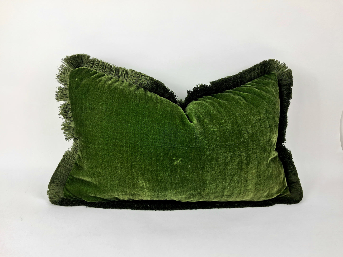 Moss Green Velvet Pillow - Silk Velvet Fringe Cushion