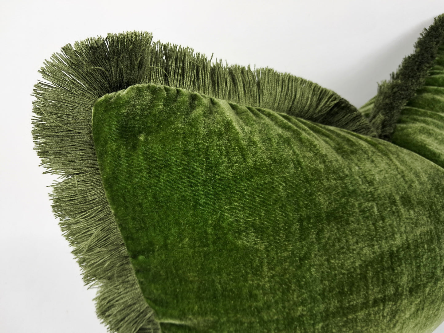 Moss Green Velvet Pillow - Silk Velvet Fringe Cushion