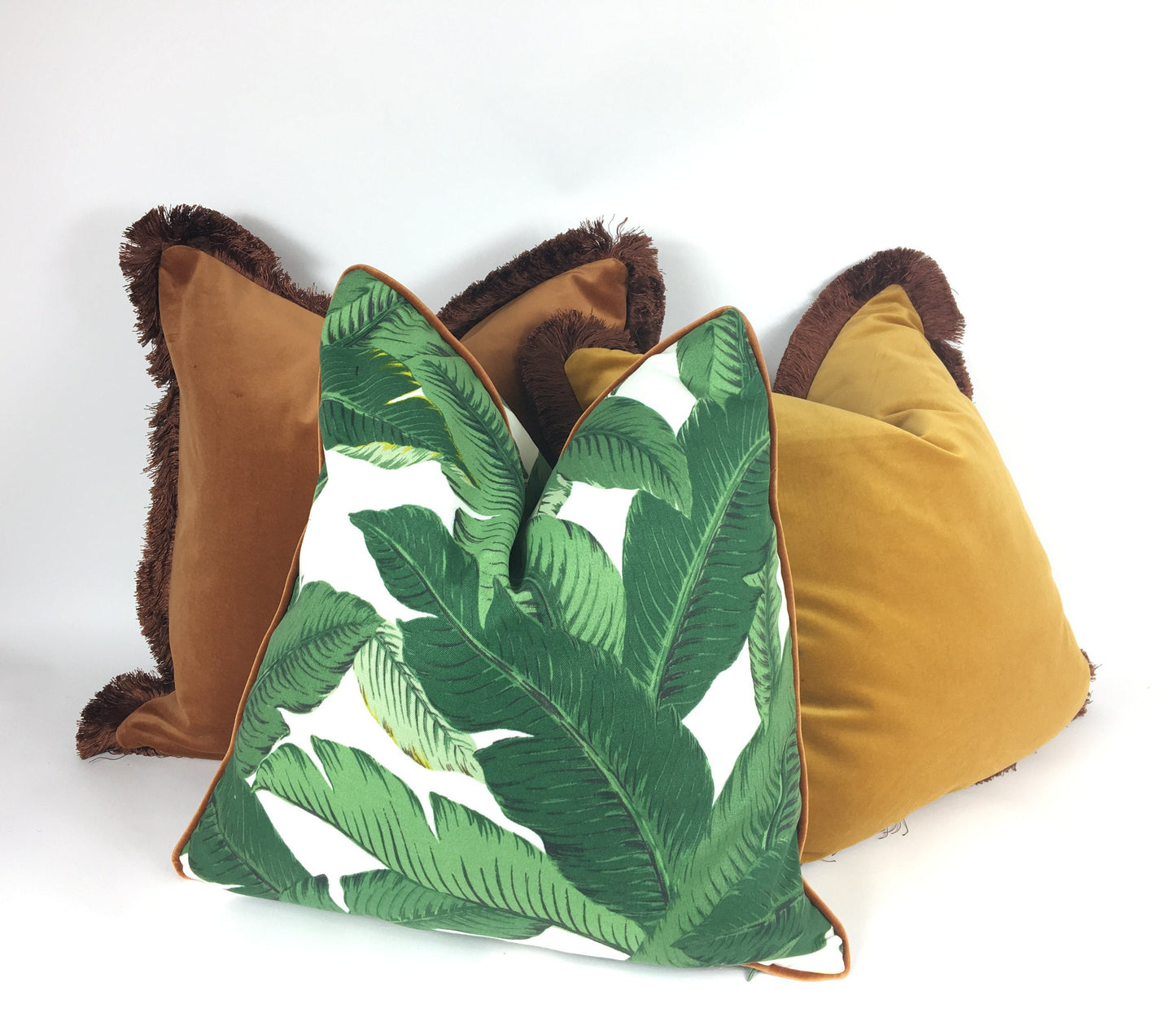 Velvet Pillow Cover, Brown Cotton Velvet Cushion, Rust with Chocolate Brown Fringe