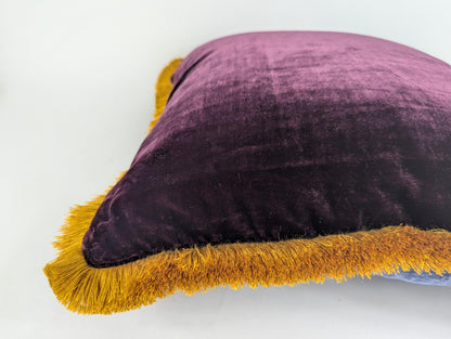 Burgundy Silk Velvet Throw Pillow Covers - Fringe Cushion Cover - Royal Home Decor