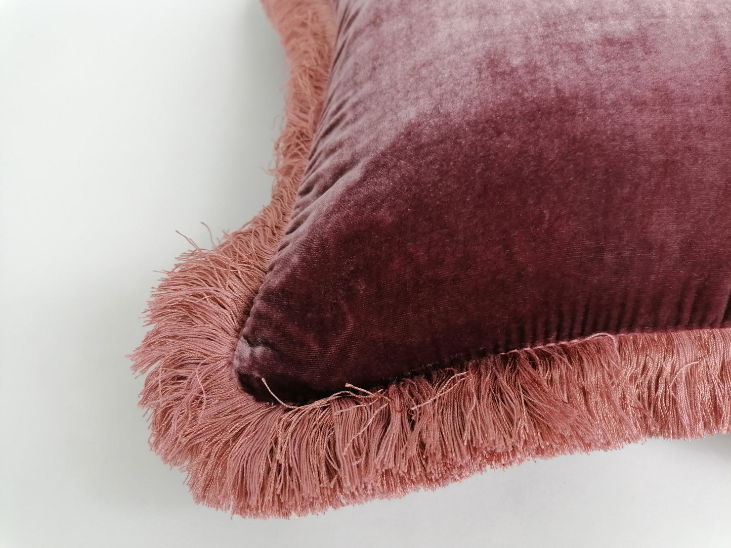Berry Pink Silk Velvet Fringe Pillow Cover, Dusty Pink Trim Cushion