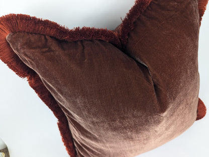 Velvet Pillow Cover, Silk Velvet Cushion, Brown with Orange Frim Trim