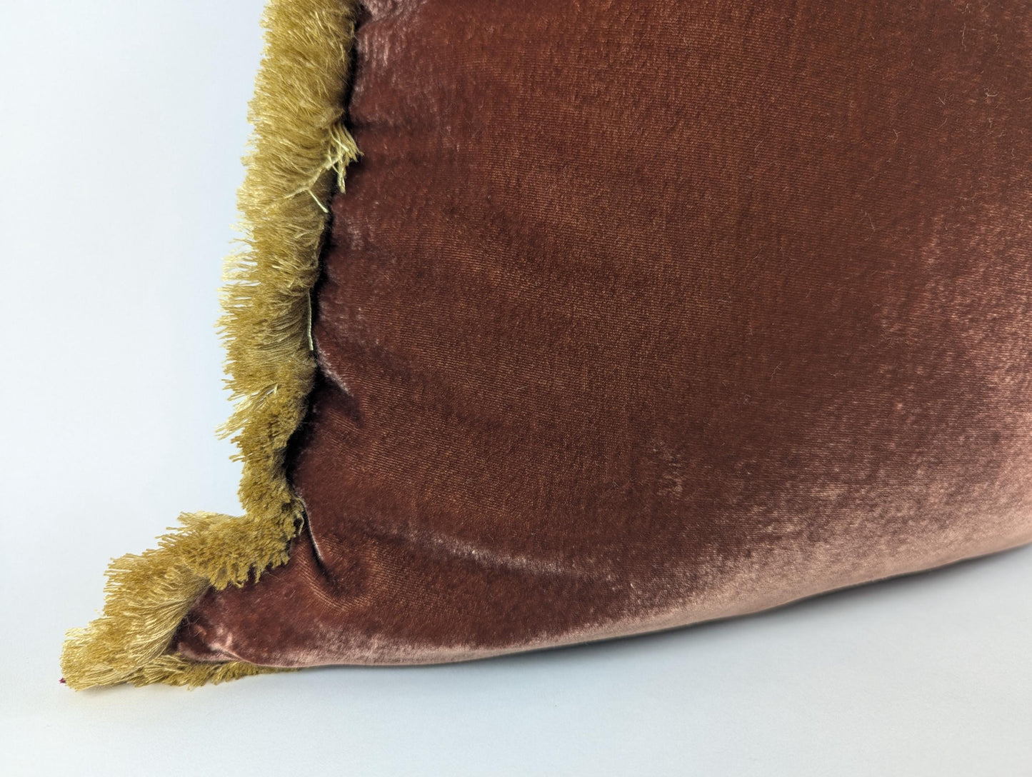 Brown silk velvet with gold fringe trim