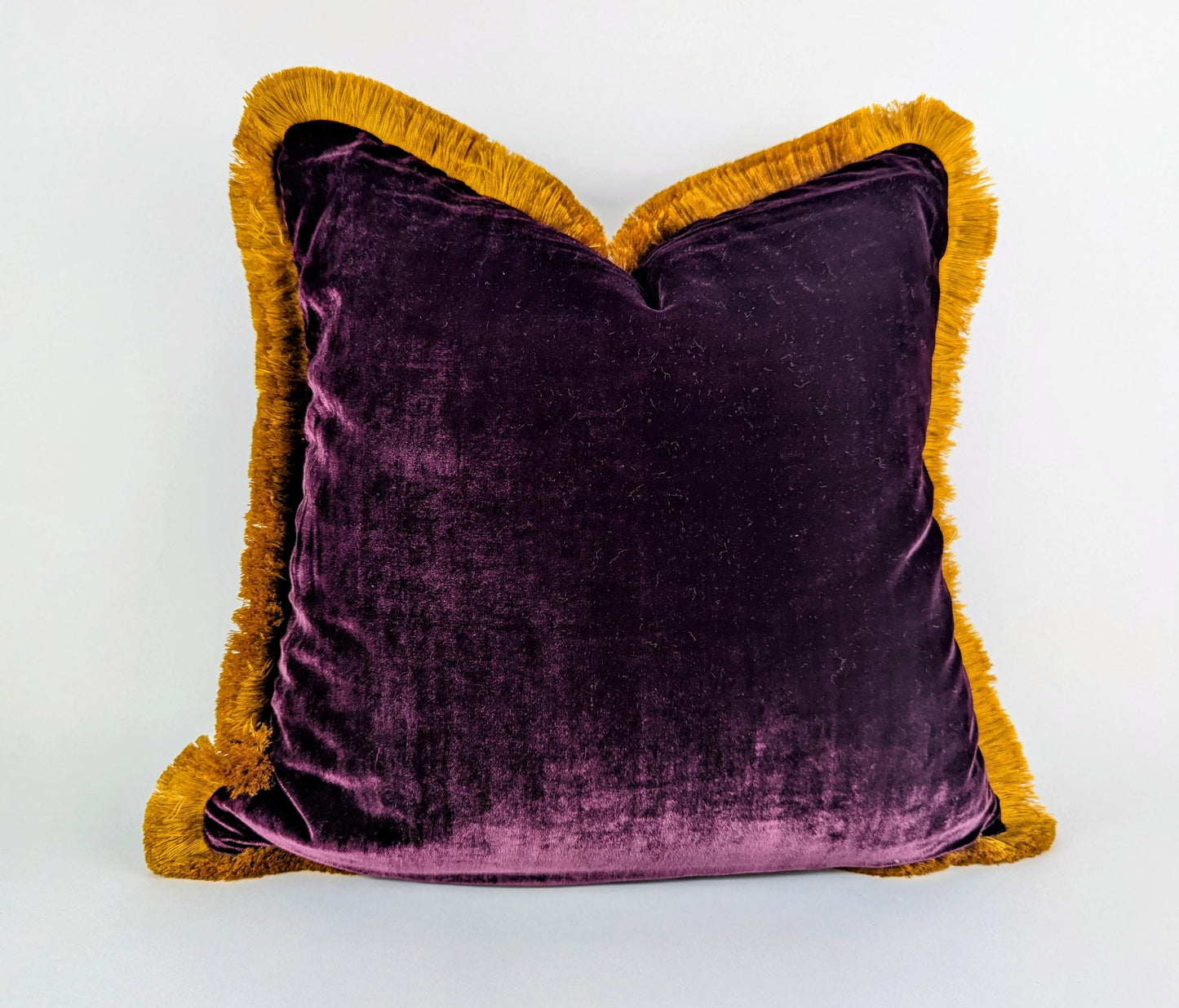 Burgundy Silk Velvet Throw Pillow Covers - Fringe Cushion Cover - Royal Home Decor