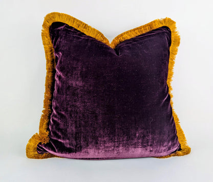 Burgundy Silk Velvet Throw Pillow Covers - Fringe Cushion Cover - Royal Home Decor