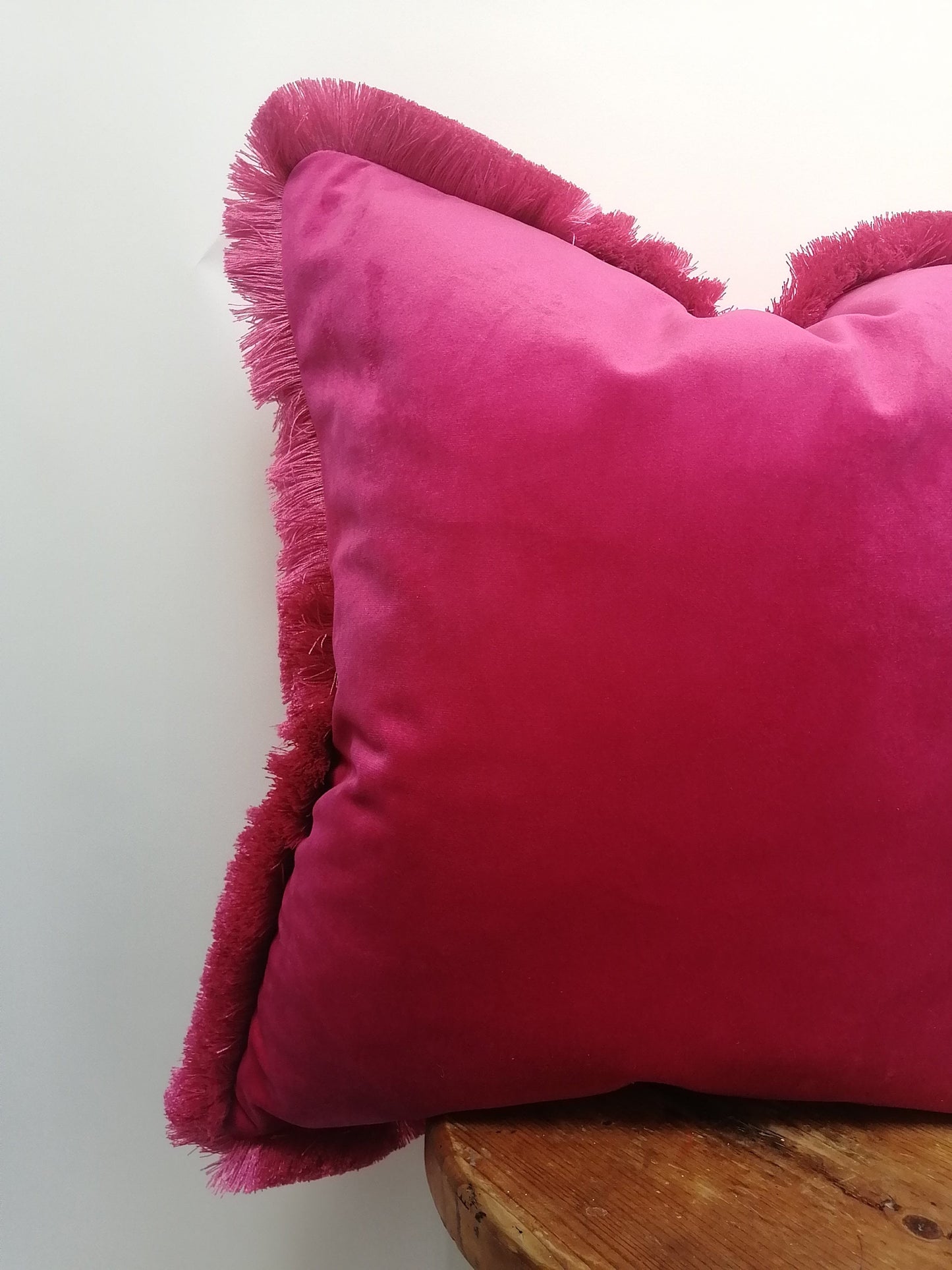Hot Pink Silk Velvet Fringe Pillow Cover – Luxurious Throw Cushion