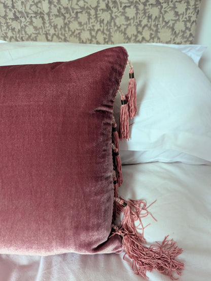 Berry Silk Velvet Pillow Covers - Pink Tassel Cushion - Girls Bedroom Decor