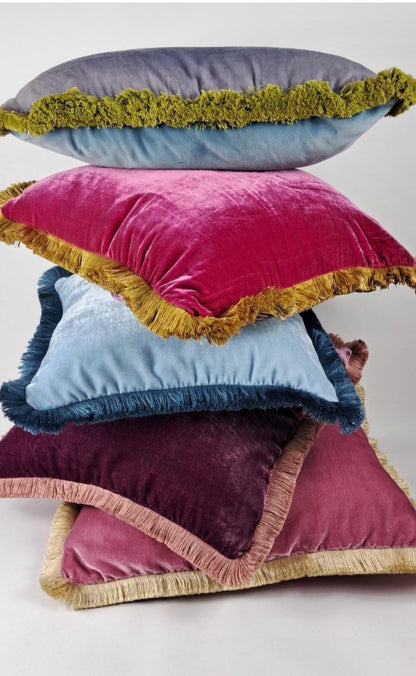 Custom Silk Velvet Fringe Pillow Covers, Jewel Tone Throw Cushions