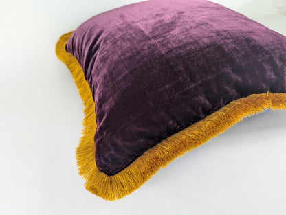 Burgundy Silk Velvet Throw Pillow Covers - Fringe Cushion Cover - Royal Home Decor