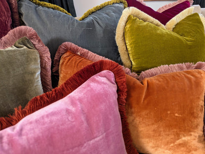 Custom Silk Velvet Fringe Pillow Covers, Jewel Tone Throw Cushions