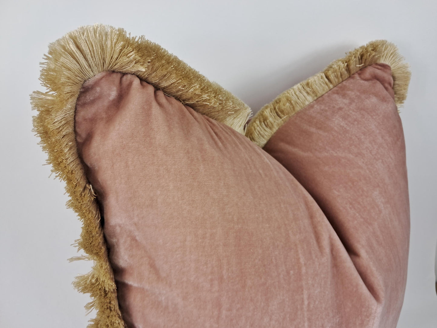 Velvet Pillow, Silk Velvet Cushion, Dusty Rose with Beige Fringe Trim