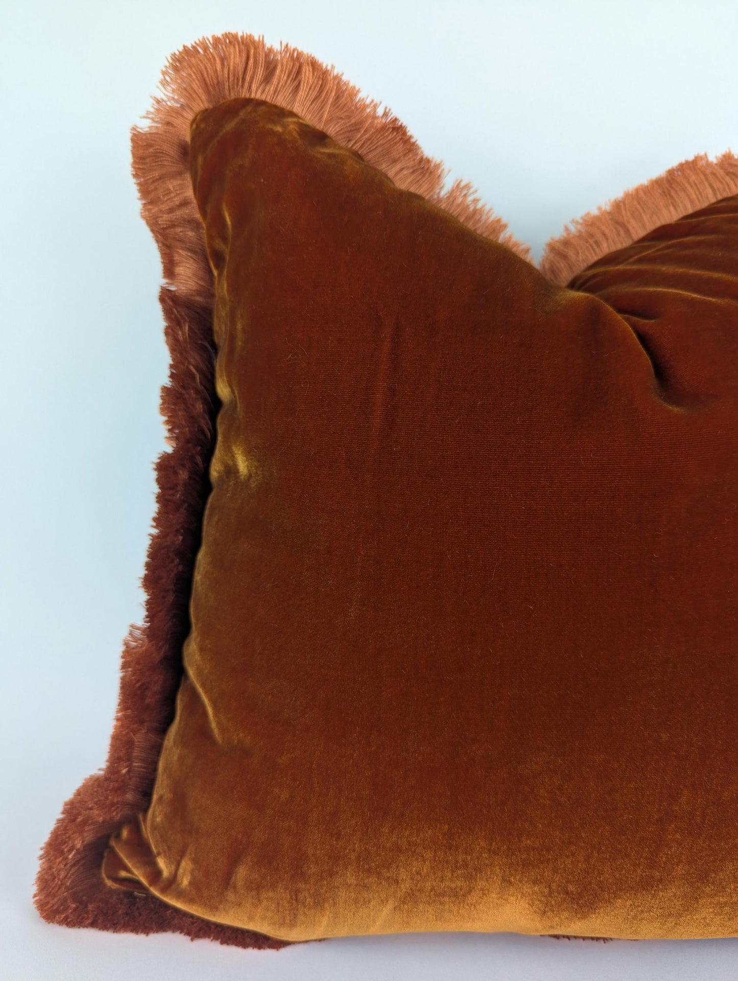 Rusty Silk Velvet Pillow Covers - Orange Fringe Cushion - Living Room Decor