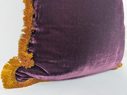 Burgundy Silk Velvet Throw Pillow Covers - Fringe Cushion Cover - Royal Home Decor