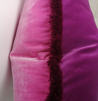 Orchid Pink Silk Velvet Pillow Cover with Fringe – Luxurious Throw Cushion