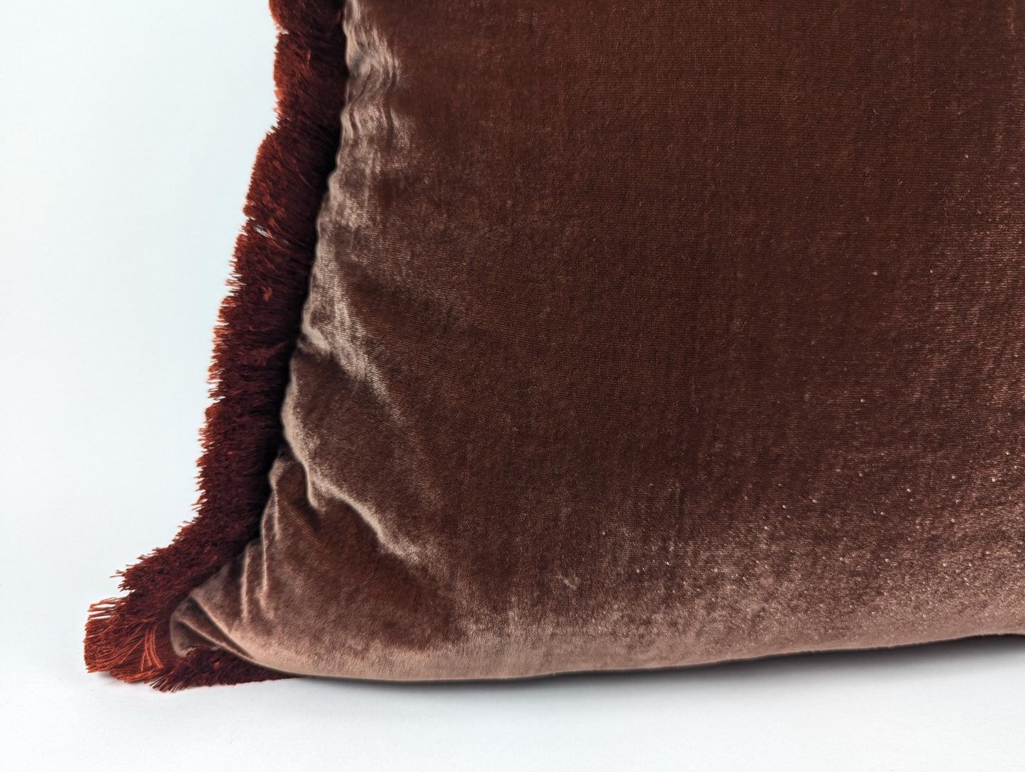 Velvet Pillow Cover, Silk Velvet Cushion, Brown with Orange Frim Trim