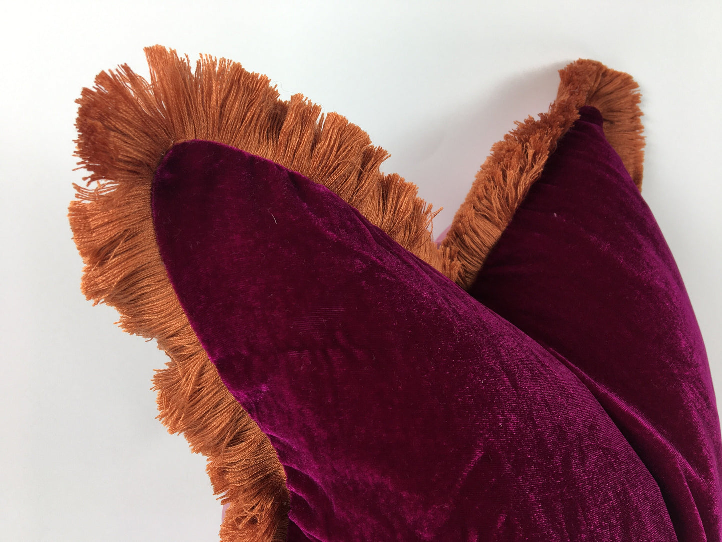 Velvet Throw Pillow Covers - Velvet Cushion - Fuschia with Coral Fringe Trim