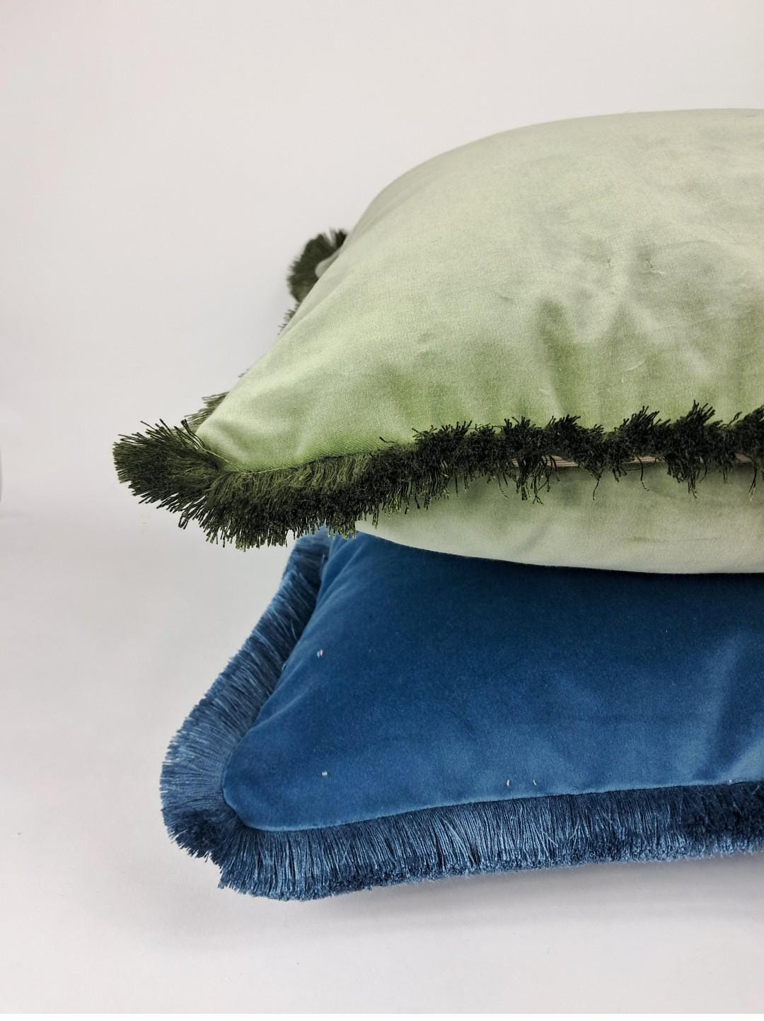 Custom Silk Velvet Fringe Pillow Covers, Jewel Tone Throw Cushions
