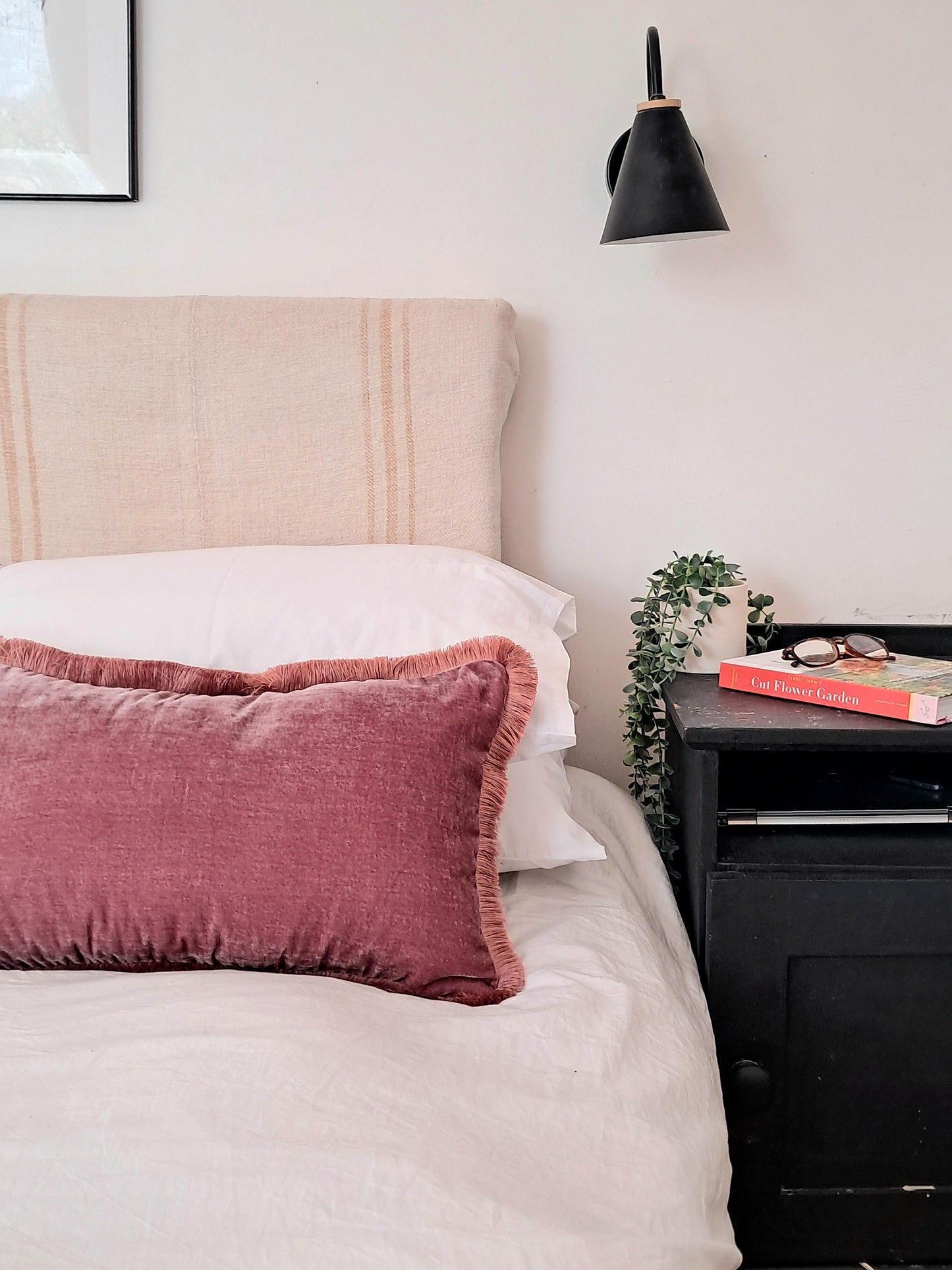 Berry Pink Silk Velvet Fringe Pillow Cover, Dusty Pink Trim Cushion