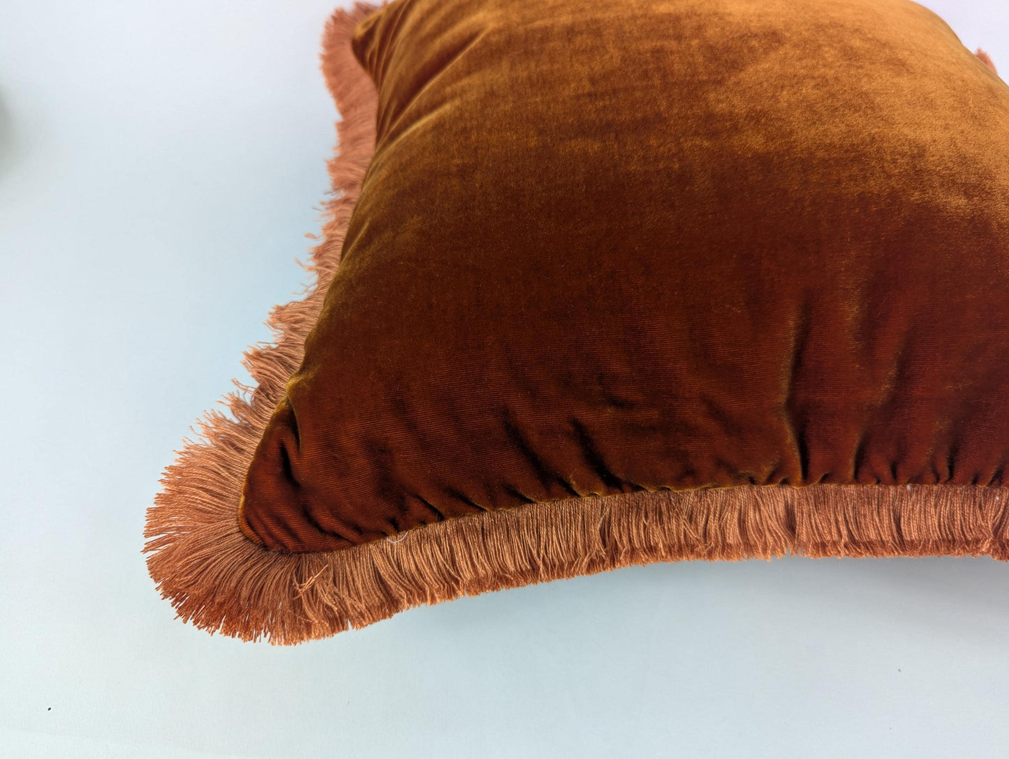 Rusty Silk Velvet Pillow Covers - Orange Fringe Cushion - Living Room Decor